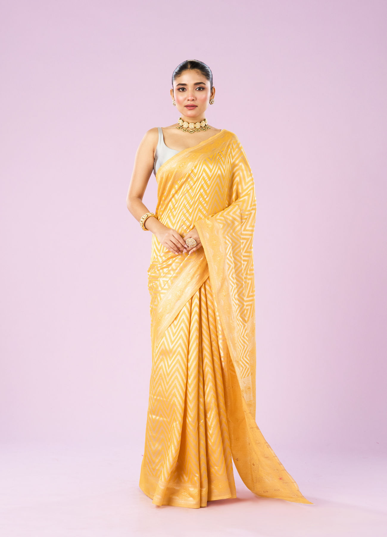 Mohey Women Sunshine Yellow Art Silk Saree