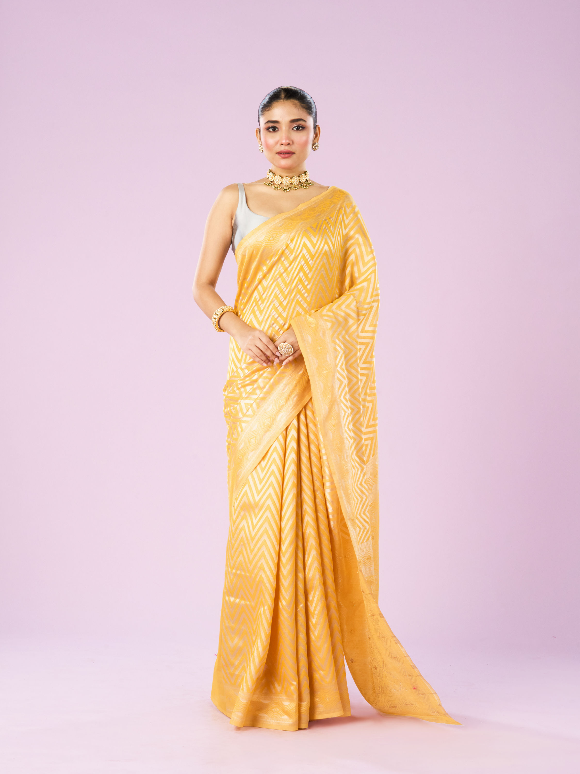 Mohey Women Sunshine Yellow Art Silk Saree