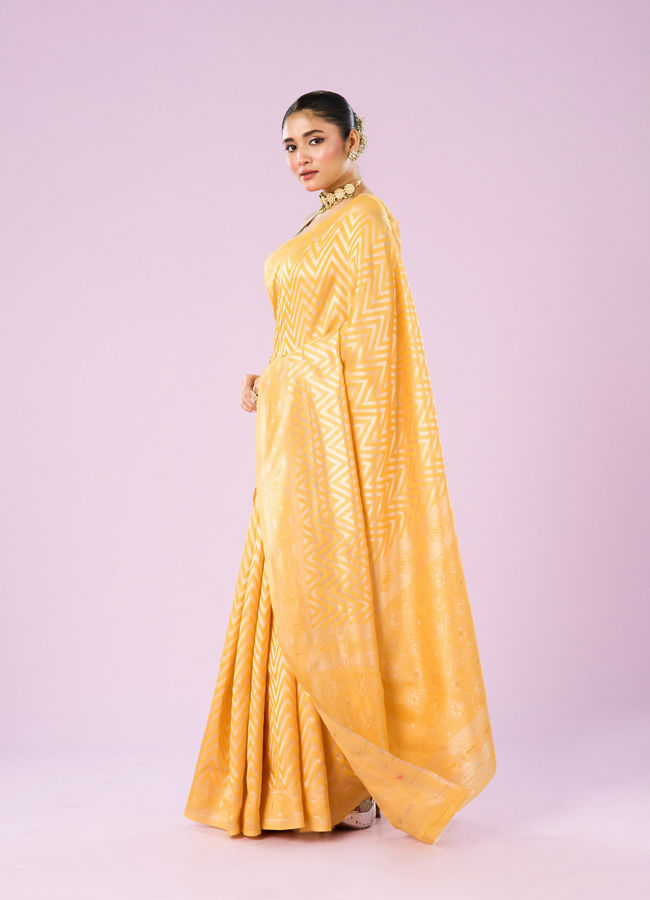 Mohey Women Sunshine Yellow Art Silk Saree