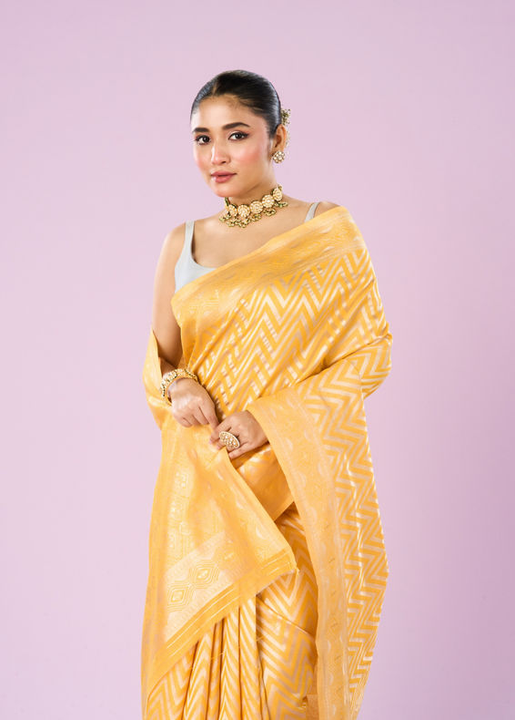 Mohey Women Sunshine Yellow Art Silk Saree