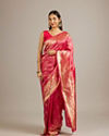 Rani Pink Floral Buta Patterned Saree with Intricate Bel Buti Borders