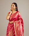 Mohey Women Rani Pink Floral Buta Patterned Saree with Intricate Bel Buti Borders