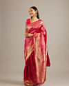 Mohey Women Rani Pink Floral Buta Patterned Saree with Intricate Bel Buti Borders