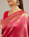 Mohey Women Rani Pink Floral Buta Patterned Saree with Intricate Bel Buti Borders