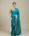 Teal Blue Buta Patterned Saree with Intricate Borders