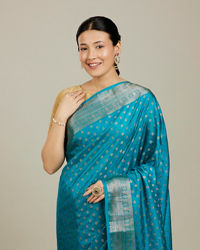 Mohey Women Teal Blue Buta Patterned Saree with Intricate Borders