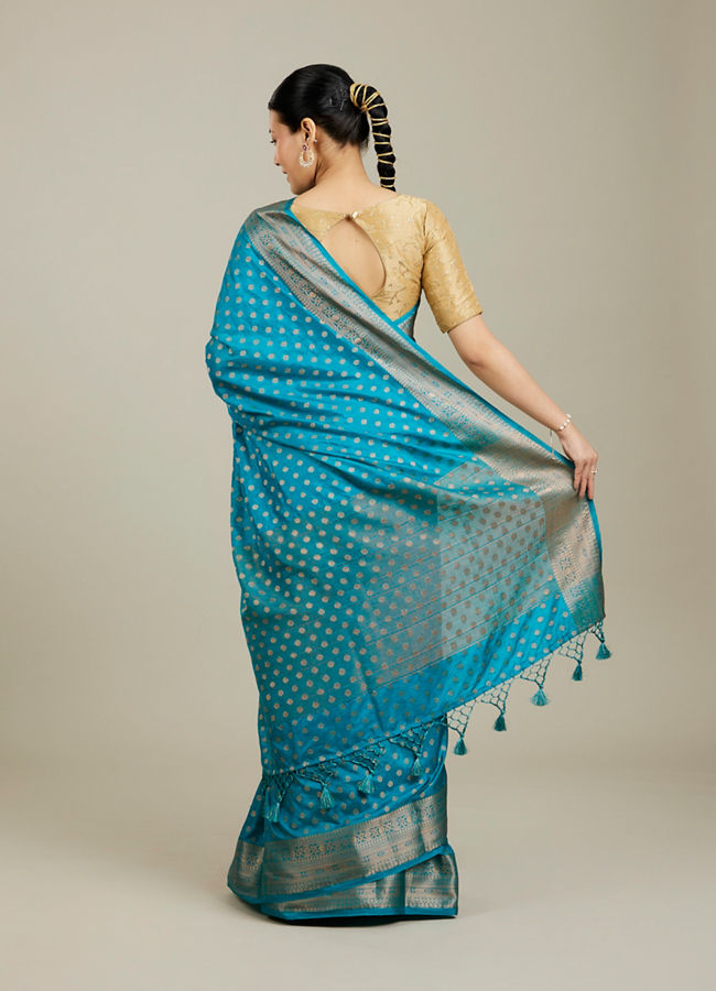 Mohey Women Teal Blue Buta Patterned Saree with Intricate Borders