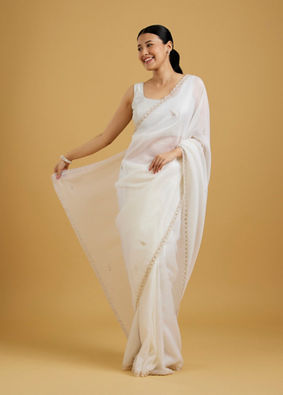 Mohey Women Graceful Cream Crepe Saree image number 0