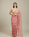 Mohey Women Coral Pink Diagonal Striped Saree with Cutdana and Sequin Work image number 0