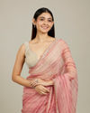 Mohey Women Coral Pink Diagonal Striped Saree with Cutdana And Sequin Work
