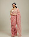 Mohey Women Coral Pink Diagonal Striped Saree with Cutdana and Sequin Work image number 2