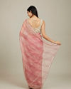 Mohey Women Coral Pink Diagonal Striped Saree with Cutdana and Sequin Work image number 4