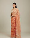 Mohey Women Rust Red Diagonal Striped Saree with Cutdana And Sequin Work