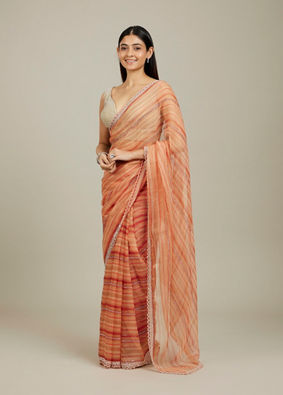 Mohey Women Rust Red Diagonal Striped Saree with Cutdana and Sequin Work image number 2