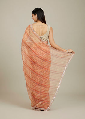 Mohey Women Rust Red Diagonal Striped Saree with Cutdana and Sequin Work image number 4