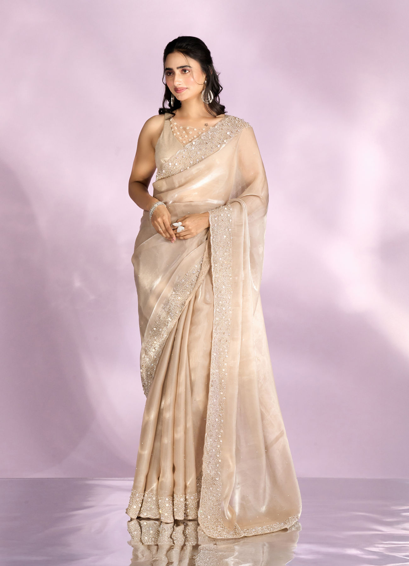 Mohey Women Fawn Elegance Organza Saree