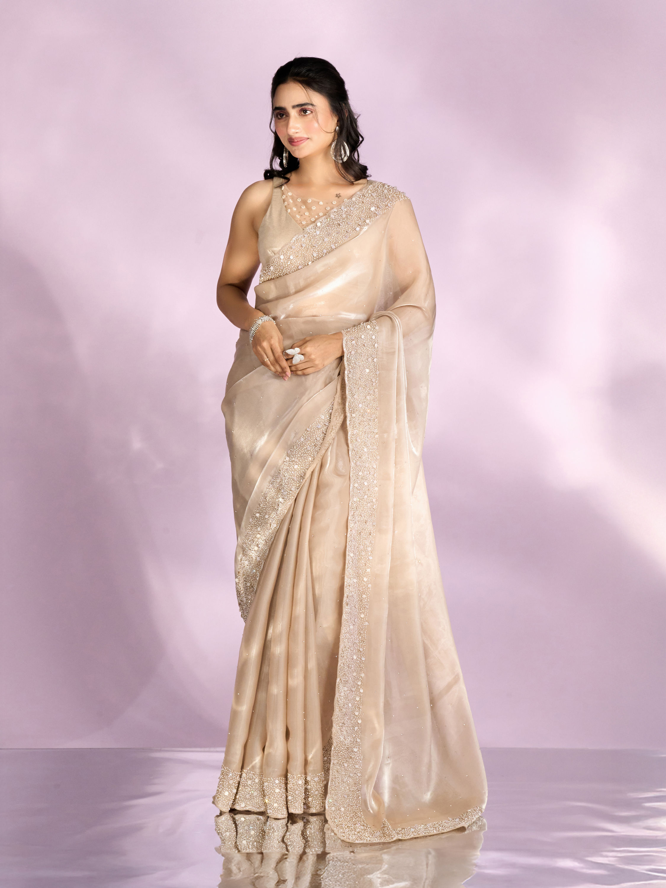Mohey Women Fawn Elegance Organza Saree