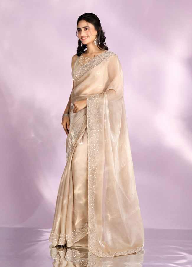 Mohey Women Fawn Elegance Organza Saree