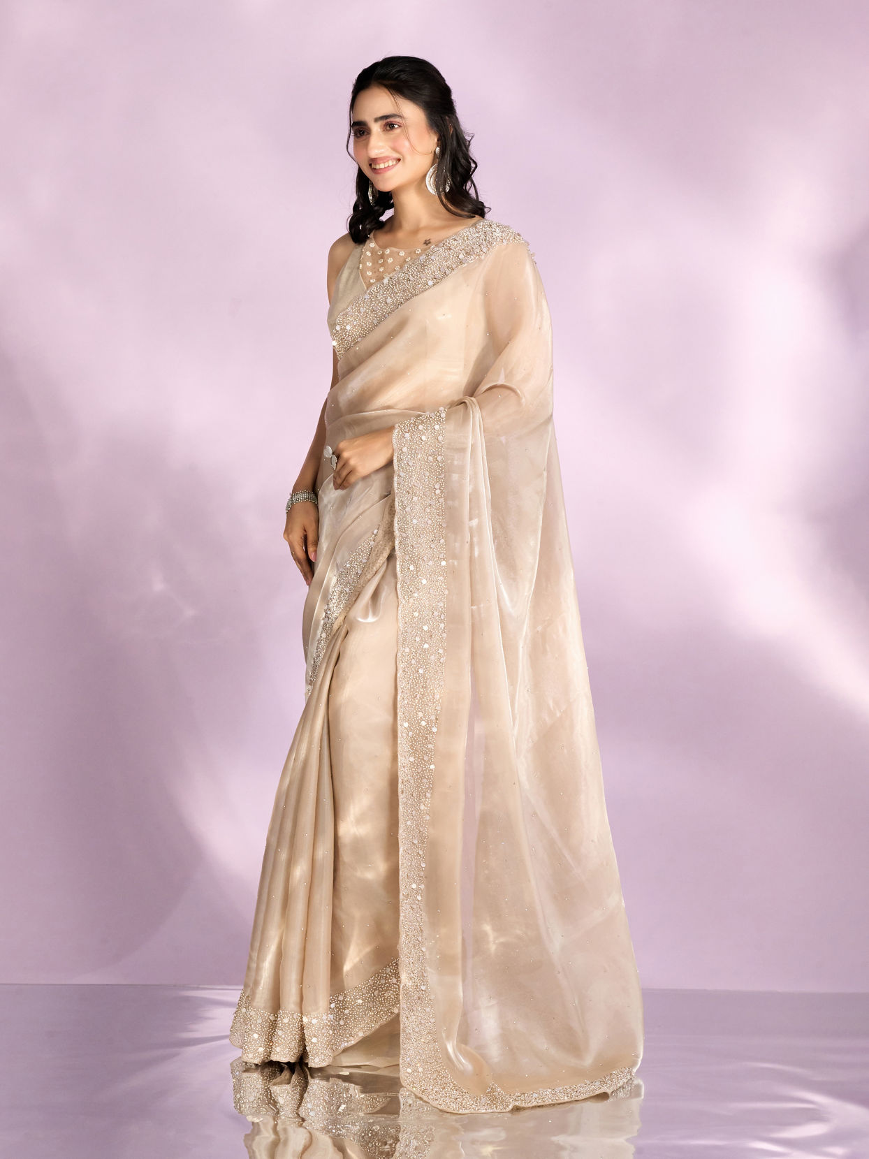 Mohey Women Fawn Elegance Organza Saree