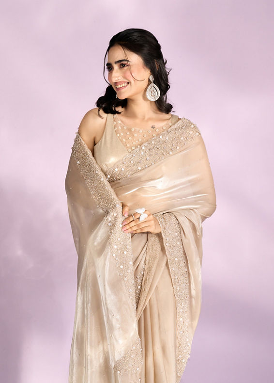 Mohey Women Fawn Elegance Organza Saree