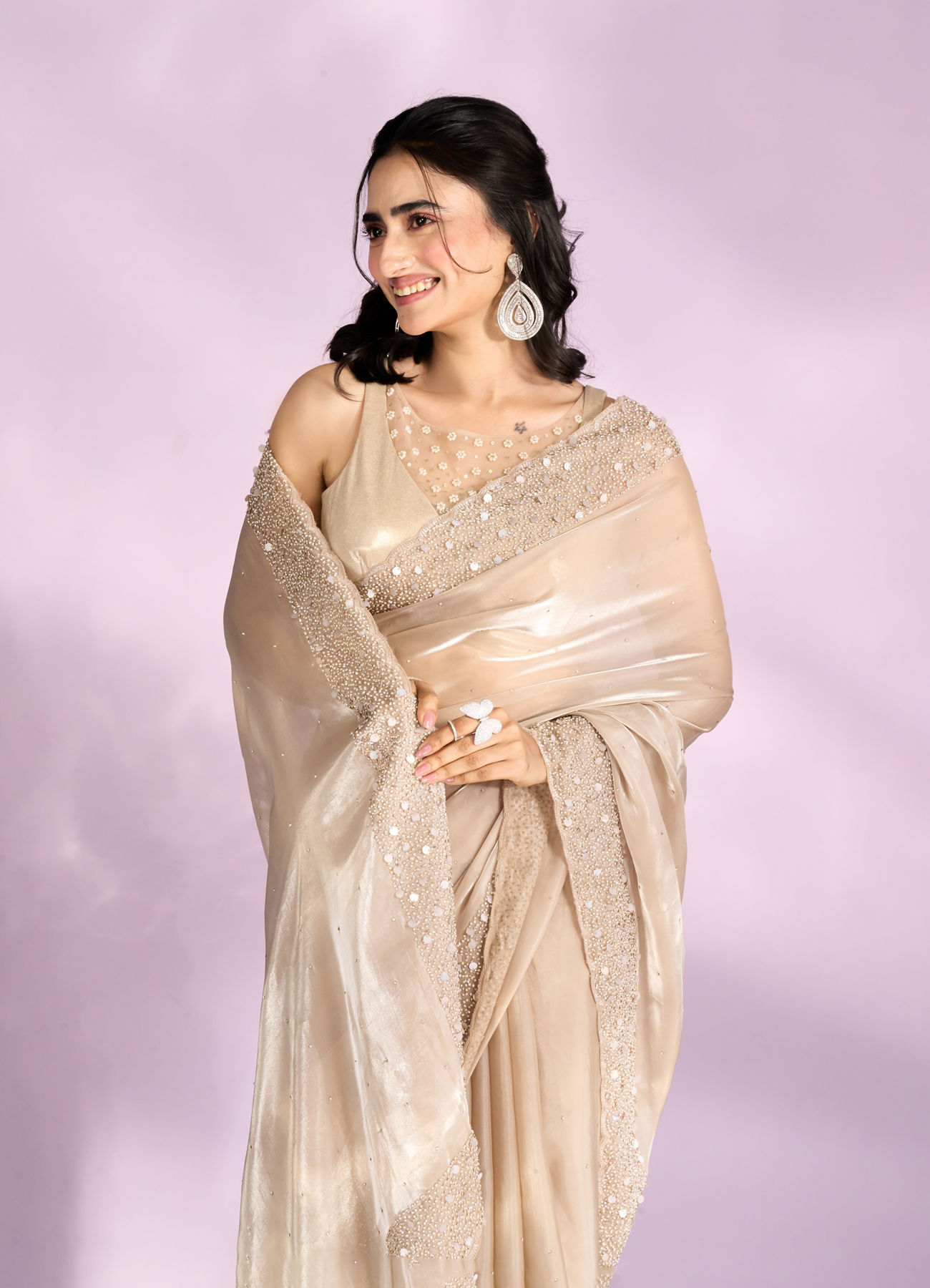 Mohey Women Fawn Elegance Organza Saree