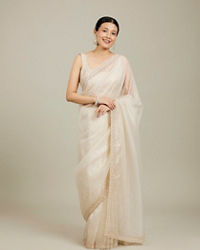 Mohey Women Creamy Elegance Chiffon Saree