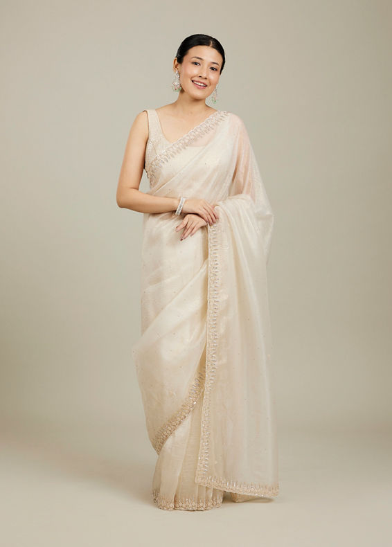 Mohey Women Creamy Elegance Chiffon Saree