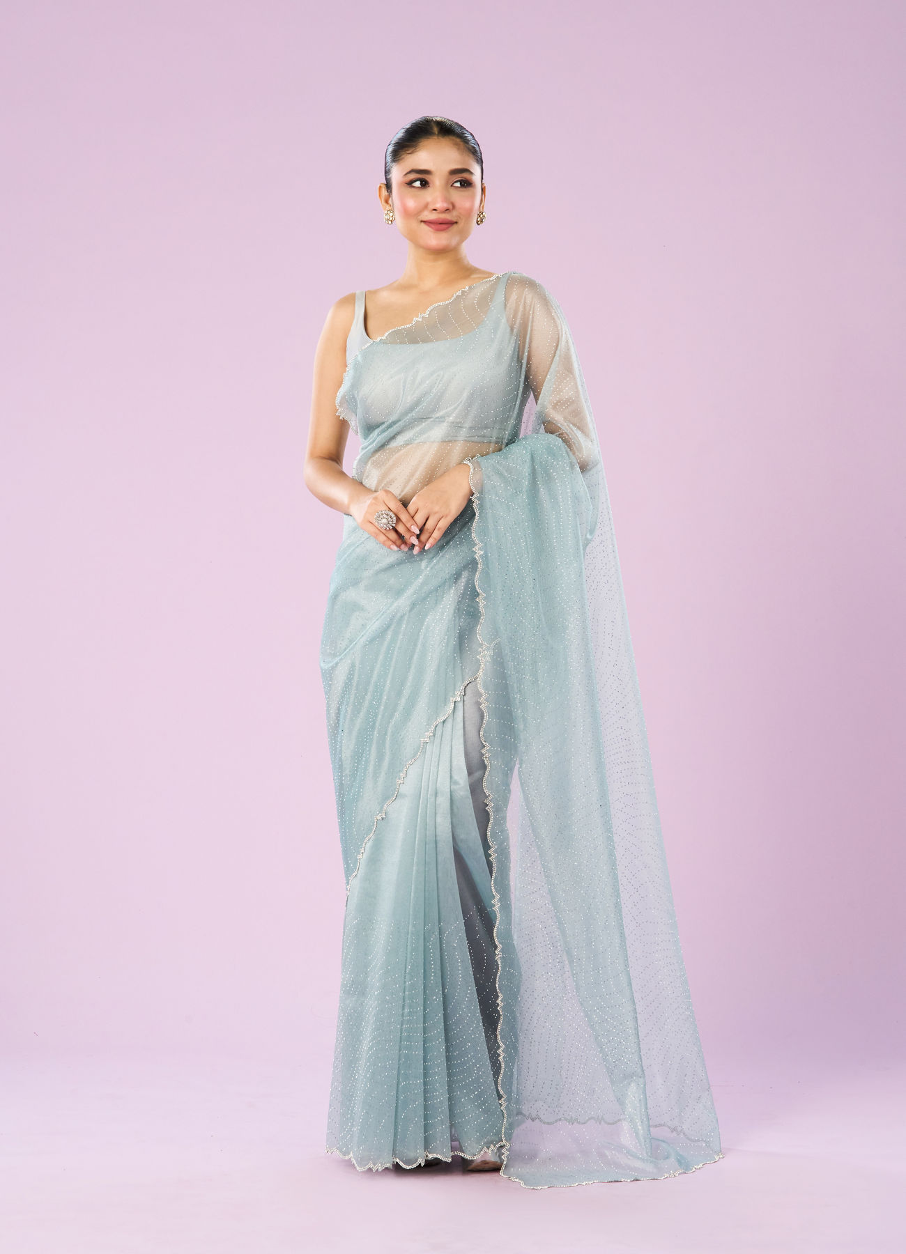 Mohey Women Blue Organza Dynamo Saree