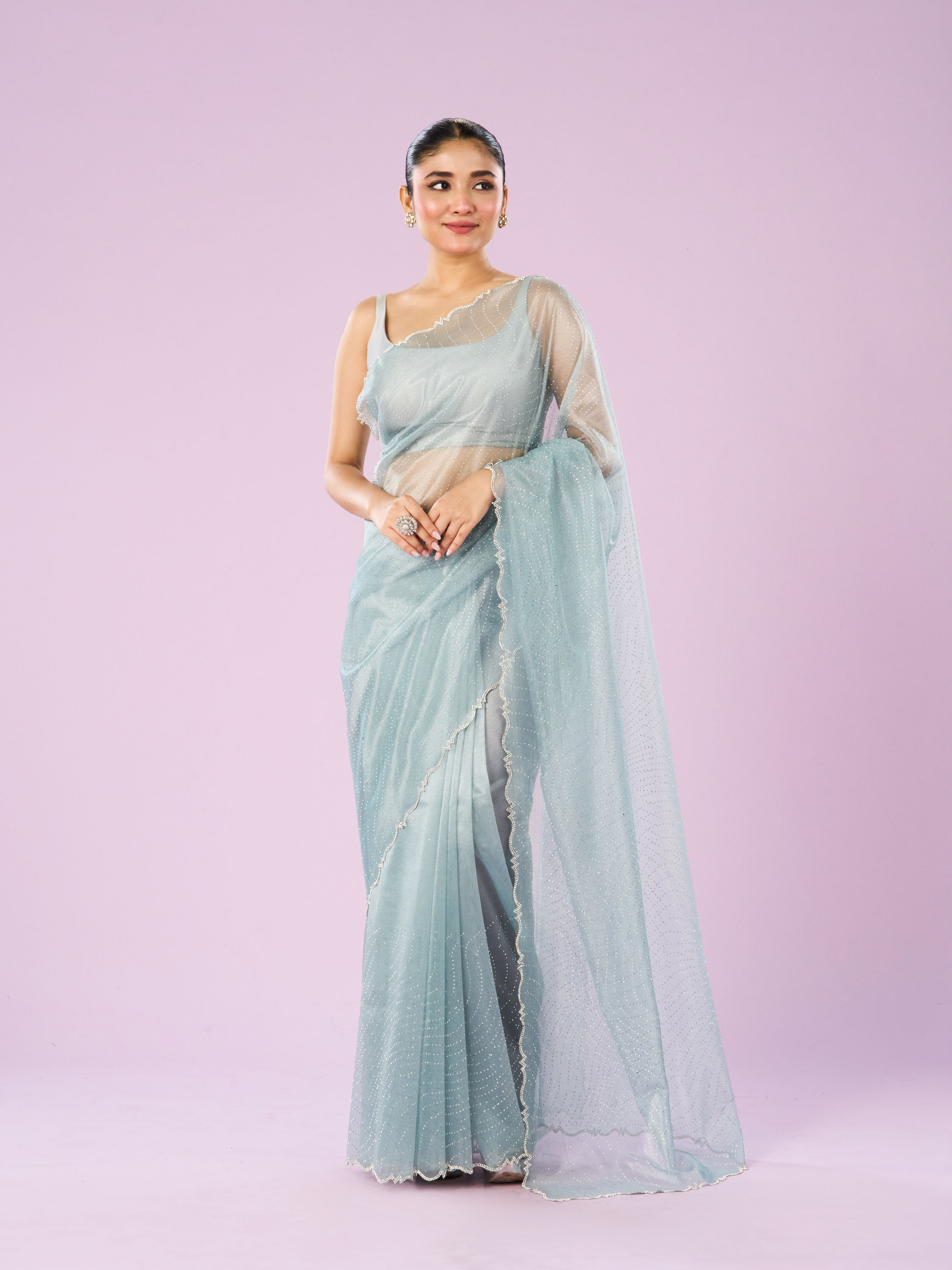 Mohey Women Blue Organza Dynamo Saree