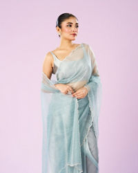 Mohey Women Blue Organza Dynamo Saree