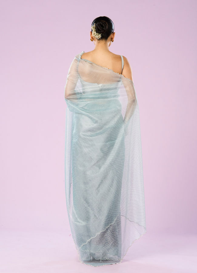 Mohey Women Blue Organza Dynamo Saree
