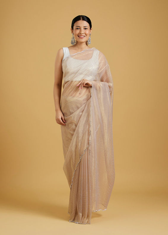 Mohey Women Gold Organza Strut Elegance Saree