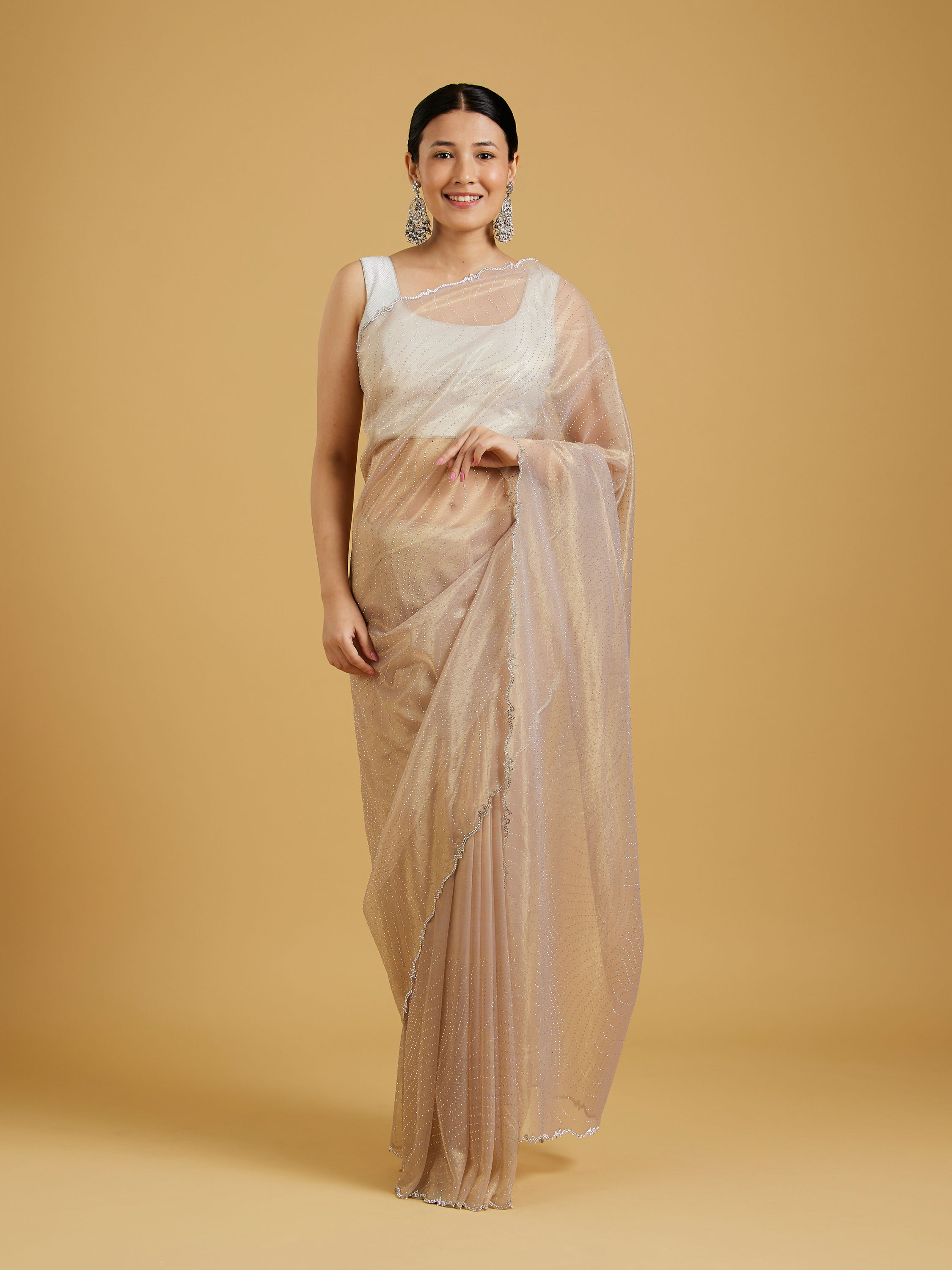 Mohey Women Gold Organza Strut Elegance Saree