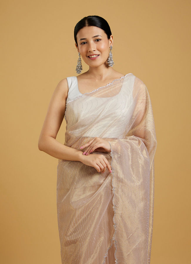 Mohey Women Gold Organza Strut Elegance Saree