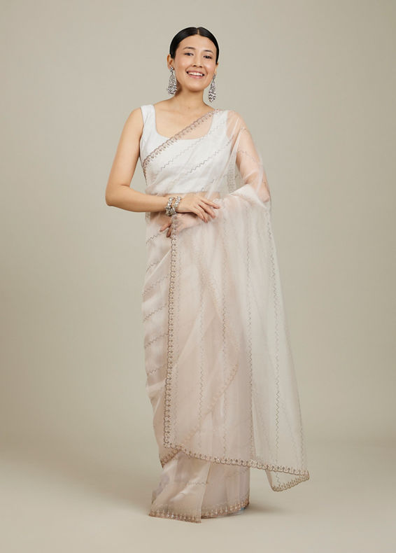 Mohey Women Opulent Cream Organza Saree