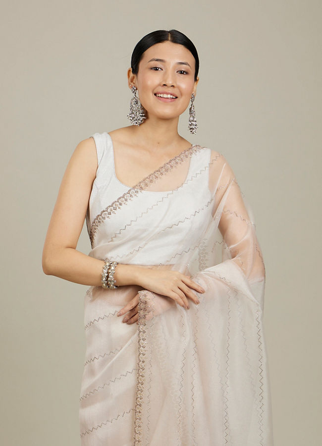 Mohey Women Opulent Cream Organza Saree