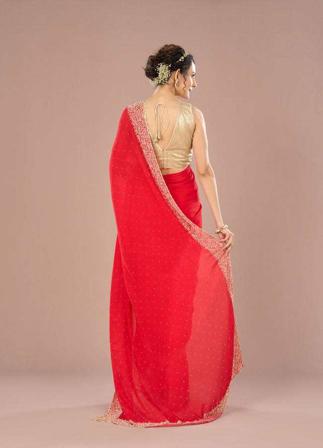 Mohey Women Radiant Red Chinon Saree