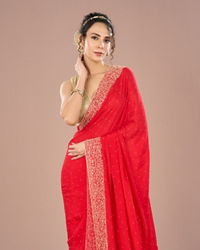 Mohey Women Radiant Red Chinon Saree