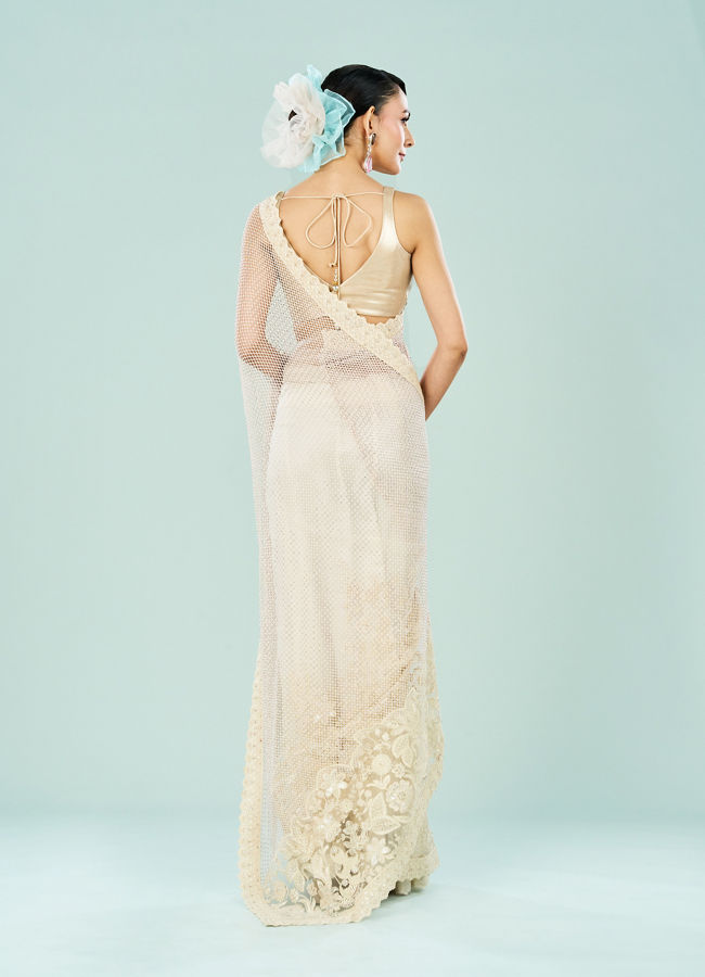Mohey Women Stylish Cream Knit Saree