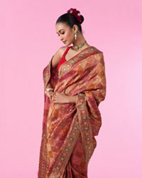 Mohey Women Ravishing Rust Red Bridal Saree