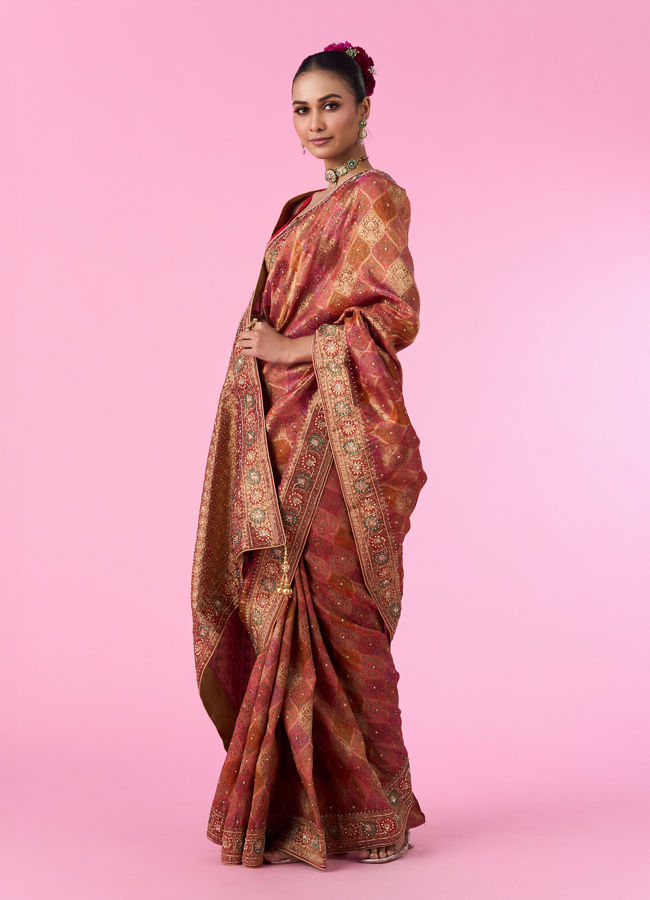 Mohey Women Ravishing Rust Red Bridal Saree