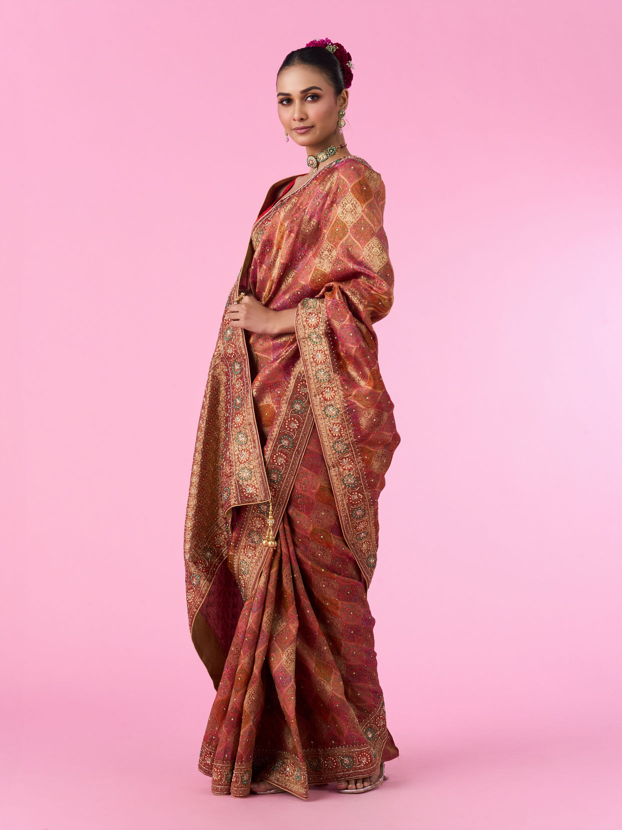 Mohey Women Ravishing Rust Red Bridal Saree