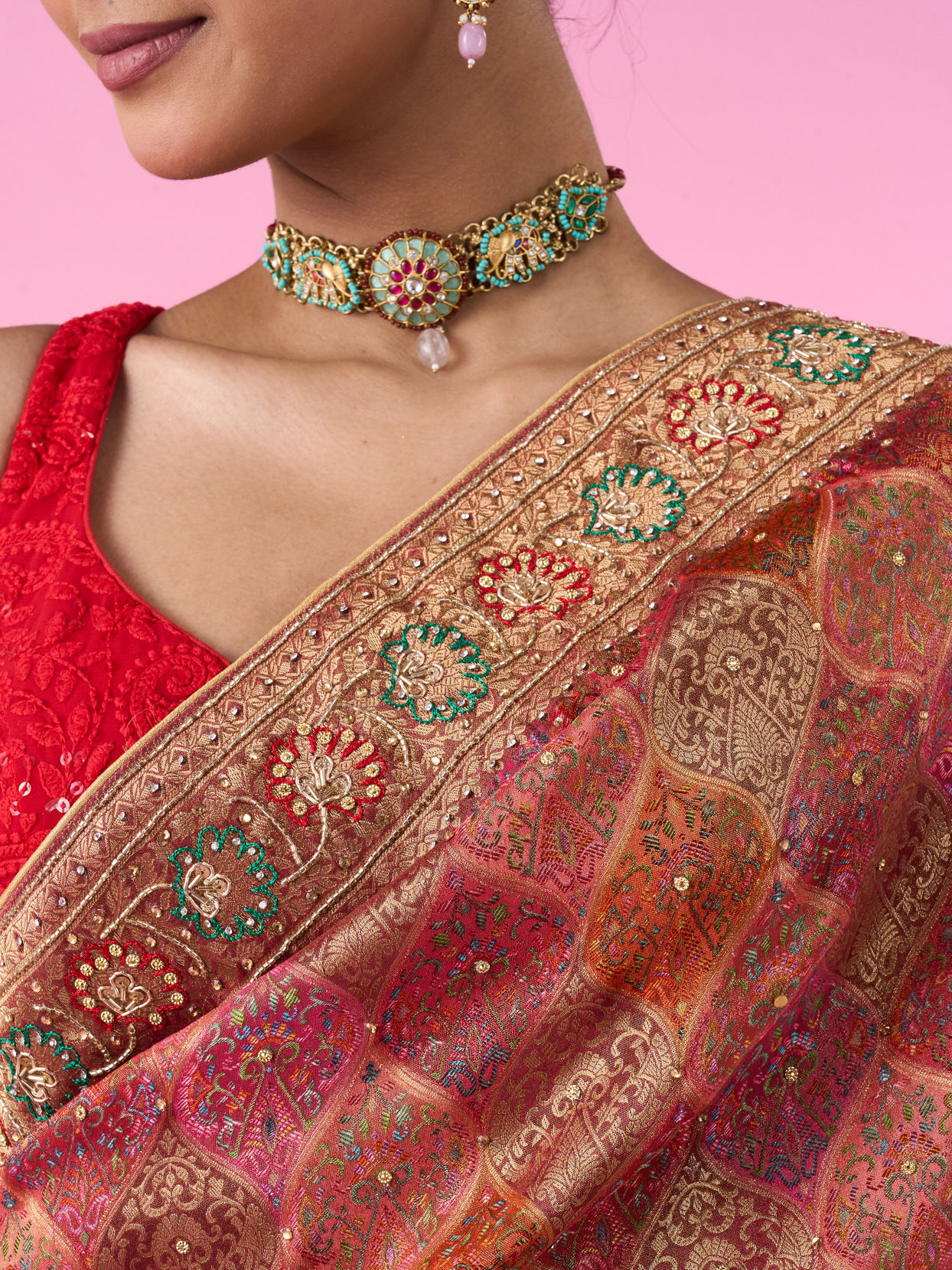 Mohey Women Ravishing Rust Red Bridal Saree