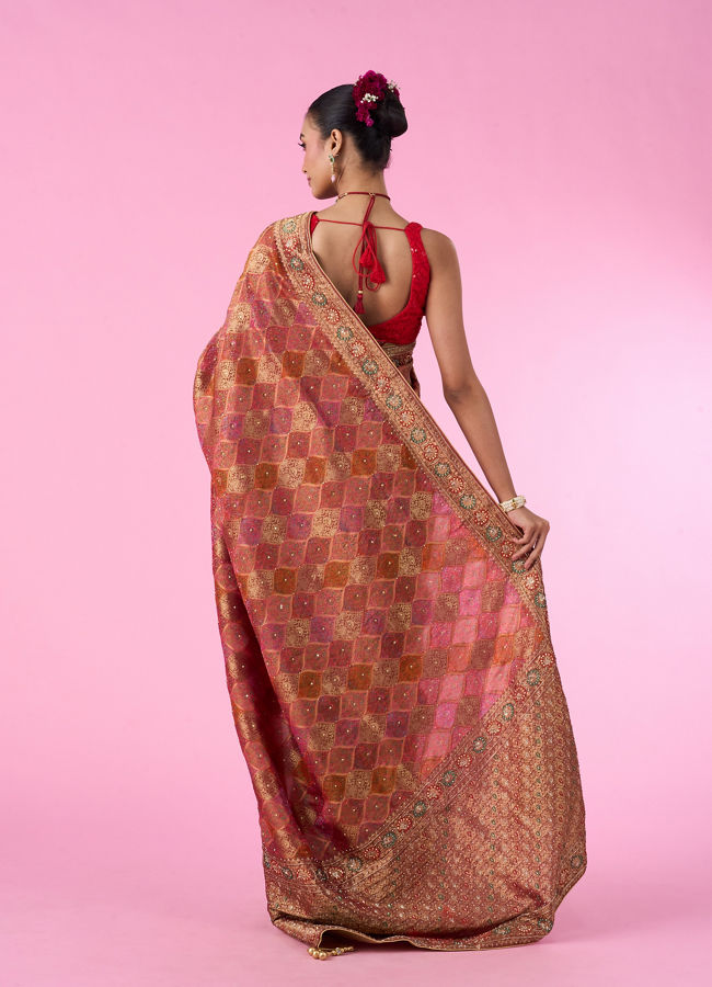 Mohey Women Ravishing Rust Red Bridal Saree