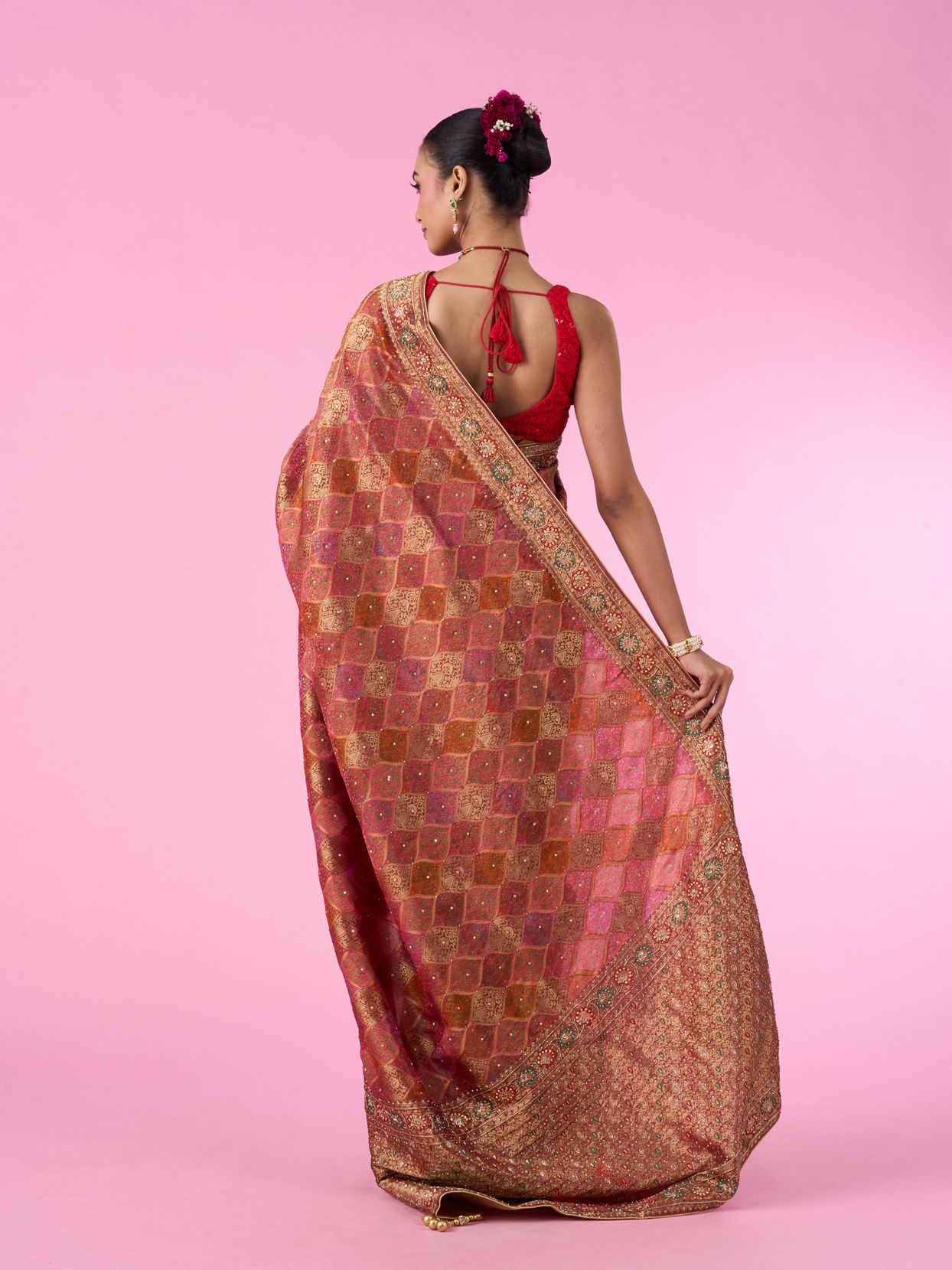 Mohey Women Ravishing Rust Red Bridal Saree