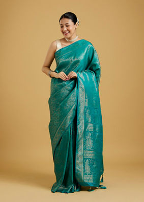 Mohey Women Majestic Rama Green Elegance Saree