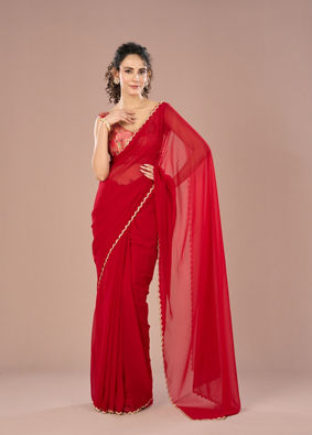 Mohey Women Georgette Enchantress Red Saree