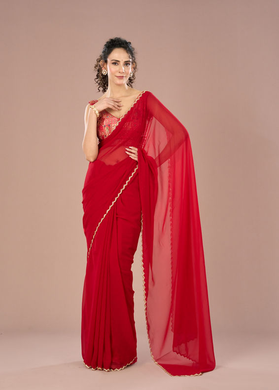 Mohey Women Georgette Enchantress Red Saree
