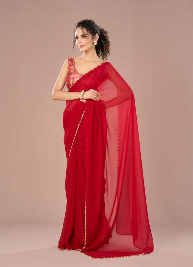 Mohey Women Georgette Enchantress Red Saree