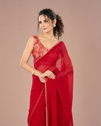 Mohey Women Georgette Enchantress Red Saree